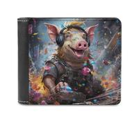 sinyumoney Party Pig DJ in Action 3D Print Clutch Purse Bills Credit Cards Leather RFID Slots Note Section Modern Style Wallets 11.7cm*9.5cm