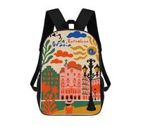 sinyumoney Passeig De Gràcia, Barcelona Illustration Backpack School Bag Water Resistant Travel Backpack Computer Bag for Camping Outdoor Adventures And Daily Travel 17inch