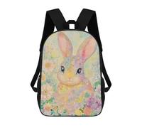sinyumoney Pastel Bunny Garden Art Print Backpack School Bag Lightweight Casual Daypack School Backpacks for School/Work/Travel 17inch