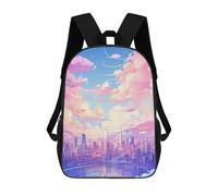 sinyumoney Pastel Cityscape Skyline Children's Backpacks School Backpack 3D Printed for Kids Travel Rucksacks Book Bags Kids 17inch School Bag