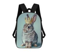 sinyumoney Pastel Rabbit King Crown Backpacks Kids School Backpack School Bag 3D Printed School Bag for Boys Elementary And Middle School Students 17inch