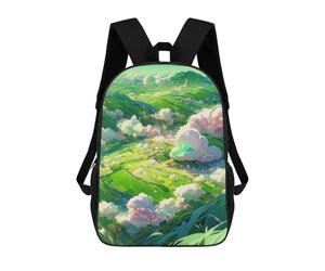 sinyumoney Pastoral Clouds And Green Fields School Backpack Secondary Causal Travel High School Bags for Campus Outdoor Travel Sports 17inch