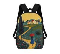 sinyumoney Path to Home - Naïf Whimsical Journey Art Children's School Backpack 3D Printed for Kids Travel Rucksacks Book Bags Kids School Bag 17inch