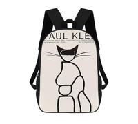 sinyumoney Paul Klee Line Art Cat 3D Printed 17 Inch School Backpack Casual Children's Backpacks 3D Printed for Boys Elementary And Middle