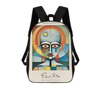 sinyumoney Paul Klee Spiritual Face 3D Printed 17 Inch School Backpack Children's Backpacks 3D Printed Cool Knapsack for Boys Elementary And Middle