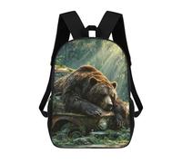 sinyumoney Peaceful Bear On Mossy Car 3D Printed Children's 17 Inch Backpacks 3D Printed Casual School Bag for Boys Elementary And Middle