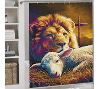 sinyumoney Peaceful Coexistence Lion And Lamb Shower Curtains Mould Proof Thicken Durable Polyester Soft Fabric Hotel Shower Curtain for Bathroom 69.69x70.87Inch（177x180cm）