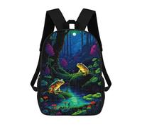 sinyumoney Peaceful Retro Frogs Pixel 3D Printed Children's School Backpack for Kids High Capacity Travel Rucksacks Book Bags Kids School Bag Back Pack 17inch