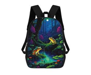 sinyumoney Peaceful Retro Frogs Pixel 3D Printed Children's School Backpack for Kids High Capacity Travel Rucksacks Book Bags Kids School Bag Back Pack 17inch
