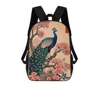 sinyumoney Peacock Bird Cherry Blossom Kids Backpack, Kids School Bag 3D Printed School Backpacks for Boys And Teenager School Students 17inch