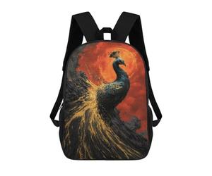 sinyumoney Peacock Fire Art Print School Backpack Fashion Stationery Backpack Waterproof Casual Daypacks for Camping Outdoor Adventures And Daily Travel 17inch