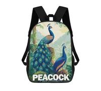 sinyumoney Peacock Illustration Backpacks Kids School Backpack School Bag 3D Printed Fashion School Bags for Boys Elementary And Middle School Students 17inch