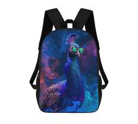 sinyumoney Peacock In Colorful Paint School Bag Backpack Teen Schoolbag 3D Printing Adjustable Schoolbag Fashion Pocket Bag for Kids Boys Girls Students And Teenagers Fans 17inch