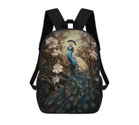 sinyumoney Peacock in Floral Frame Children's School Backpack 3D Printed for Kids Travel Rucksacks Book Bags for Boys Elementary School Students 17inch