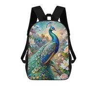 sinyumoney Peacock in Floral Paradise Rucksacks 3D Printed Children Backpacks Fashion Casual Daypack Cute Travel Bags Outdoor Casual Daypack for Boy And Girl 17inch