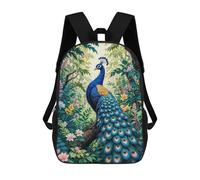 sinyumoney Peacock in Lush Jungle School Bag Backpack Teen Schoolbag 3D Printing Adjustable Schoolbag Fashion Pocket Bag for Kids Boys Girls Students And Teenagers Fans 17inch