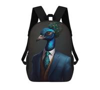 sinyumoney Peacock in Suit Portrait Backpacks Kids School Backpack School Bag 3D Printed School Bag for Boys Elementary And Middle School Students 17inch