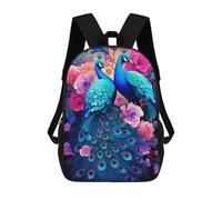 sinyumoney Peacock Paradise Vibrant Floral Artwork Kids School Backpack 3D Printed Backpacks Fashion School Bag Rucksacks for Boys Elementary And Middle School Students 17inch