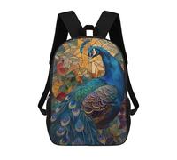 sinyumoney Peacock Stained Glass Art School Backpack Secondary Causal Travel High School Bags for Teenage Girls Boys Women Men 17inch
