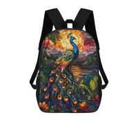 sinyumoney Peacock Stained Glass Sunset School Backpack Large Water Resistant Laptop Backpack for Teenage Girls Boys Women Men 17inch