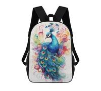 sinyumoney Peacock Watercolor Backpack School Bag Secondary Causal Travel High School Bags for School/Work/Travel 17inch
