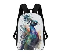 sinyumoney Peacock Watercolors Kids Backpack Girls 3D School Bags, Children's Rucksack Toddler Schoolbag,Casual Daypacks Fashion Bookbag Bag 17inch