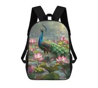 sinyumoney Peacock with Lotus Flowers Rucksack Water Resistant Travel Backpack Computer Bag for Campus Outdoor Travel Sports 17inch