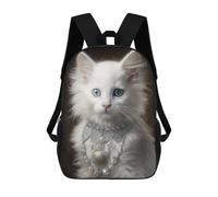 sinyumoney Pearl-Adorned Feline Portrait School Bag Backpack Teen Schoolbag 3D Printing Adjustable Schoolbag Fashion Pocket Bag for Kids Boys Girls Students And Teenagers Fans 17inch