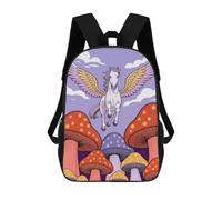 sinyumoney Pegasus Flying Over Mushroom Forest 3D Printed Kids School Bag Rucksacks Children's School Fashion Casual Back Pack High Capacity Travel Book Bags Backpack for Kids 17inch