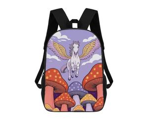 sinyumoney Pegasus Flying Over Mushroom Forest 3D Printed Kids School Bag Rucksacks Children's School Fashion Casual Back Pack High Capacity Travel Book Bags Backpack for Kids 17inch