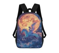 sinyumoney Pegasus Moonlit Flight Fantasy 3D Printed 17inch School Bag Children's School Backpack Travel Backpacks Casual Fashion Bag for Kids School Students