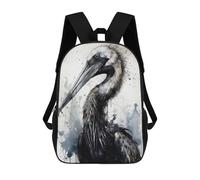 sinyumoney Pelican Beauty Black Ink School Backpack for Girls Backpack Water Repellent Casual Daypack Lightweight Rucksack Boy Girl School Backpack 17inch