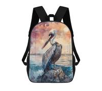 sinyumoney Pelican Sea Rock Sun 3D Printed Children's 17 Inch Backpacks 3D Printed Casual School Bag for Boys Elementary And Middle