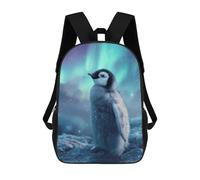 sinyumoney Penguin Chick Under Aurora Borealis Backpacks Kids School Backpack School Bag 3D Printed School Bag for Boys Elementary And Middle School Students 17inch