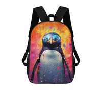 sinyumoney Penguin Colorful 3D Printed 17 Inch School Backpack Children's Backpacks 3D Printed Cool Knapsack for Boys Elementary And Middle