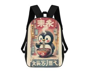 sinyumoney Penguin Eating Ramen in Japanese Setting Rucksack Fashion Stationery Backpack Waterproof Casual Daypacks for Men/Women 17inch