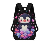sinyumoney Penguin Floral And Hearts Backpack School Bag Lightweight Airport College Students Back Pack for Men, Women & Teenage Boys 17inch