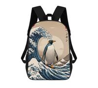 sinyumoney Penguin Great Wave Backpacks Children's Backpacks School Bag 3D Printed Children's School Backpack Fashion Travel Backpacks for Kids Elementary Middle School 17inch