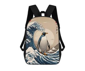 sinyumoney Penguin Great Wave Rucksack Water Resistant Travel Backpack Computer Bag for Men, Women & Teenage Boys 17inch