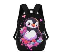 sinyumoney Penguin Hearts And Flowers Backpacks 3D Printed 17inch Kids School Backpack Outdoor Casual Daypack Casual Travel Bags for Middle School Students