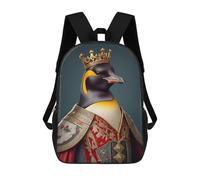 sinyumoney Penguin King Kids School Backpack School Bag 3D Printed School Bag for Boys Elementary And Middle School Students 17inch