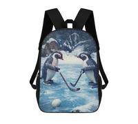 sinyumoney Penguin Playing Hockey School Bags Daypacks Business Backpack Water Resistant Bookbag for Men, Women & Teenage Boys 17inch