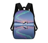 sinyumoney Penguin Skating on Ice with Aurora Backpack 3D Print Kids Bag Elementary Students Daypack Lightweight School Bag for Children Girls Boys Nursery Lunch Pack 17inch