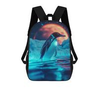 sinyumoney Penguin Under A Red Moon Kids School Backpack School Bag 3D Printed School Bag for Boys Elementary And Middle School Students 17inch