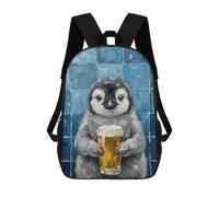sinyumoney Penguin with Beer Painting 3D Printed 17 Inch School Backpack Children's Backpacks 3D Printed Cool Knapsack for Boys Elementary And Middle