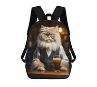 sinyumoney Persian Cat in The Pub Backpacks Kids Student Schoolbag,3D Printed Backpacks,Elementary And Middle School Students Backpacks for Boys Girls 17inch
