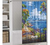 sinyumoney Perth Australia Cityscape Travel Fabric Polyester Bathroom Curtains Modern Art for Bathroom with Hooks 53.54x70.87Inch（136x180cm）