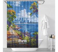 sinyumoney Perth Australia Cityscape Travel Waterproof Polyester Fabric Modern Fabric Bathroom Decor Set for Bathroom Wet Room 46.85x70.87Inch（119x180cm）