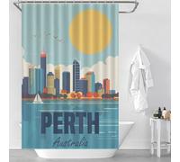 sinyumoney Perth Australia Shower Curtain Anti Mould 100% Polyester Fabric Washable Shower Curtains Set with 12 Hooks for Bathtub Shower Stall 46.85x70.87Inch（119x180cm）