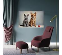 sinyumoney Pet Playtime Cat Vs. Dog Art Work for Home Walls for Rustic Bath Decor Canvas Art 08x12inch(20x30cm)